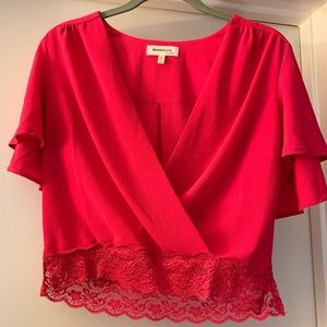 Monteau Lace Hot Pink Crop Top Blouse